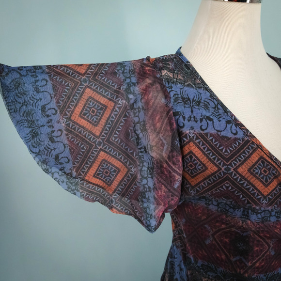 Weston Anthropologie Size Medium M Southwest Print Faux Wrap Tie Mesh Dress - Picture 4 of 8